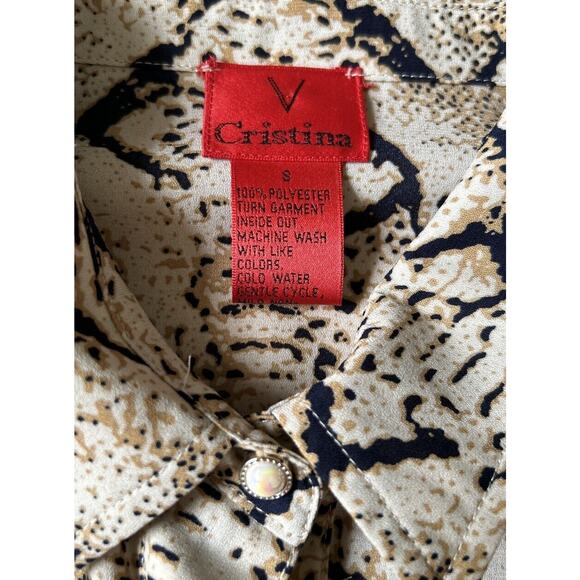 Vintage V Cristina Blouse Snake Skin Layered Ruffle Sleeves Pearl Button Sz S - Picture 5 of 8